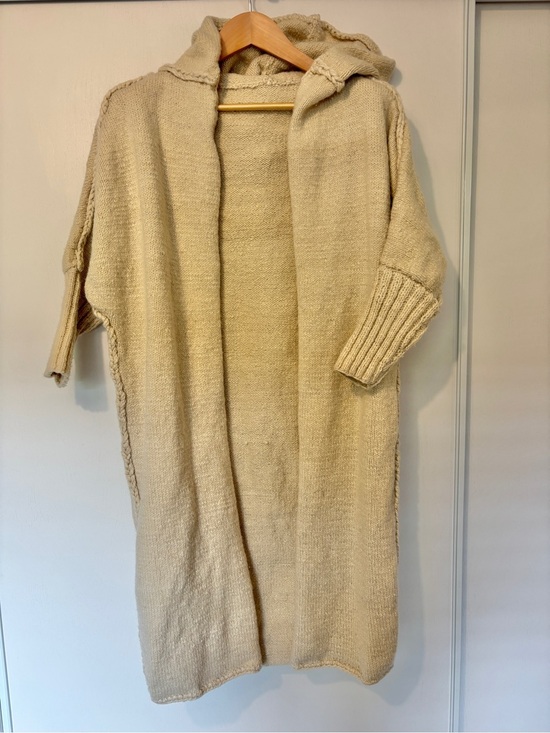 Handmade Sweaters - Boho Indie Handmade Hooded Open Cardigan Size Medium Knit Festival Rare Wool